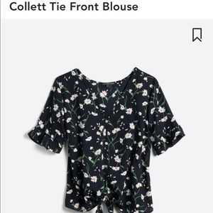 Front tie sheer navy blouse